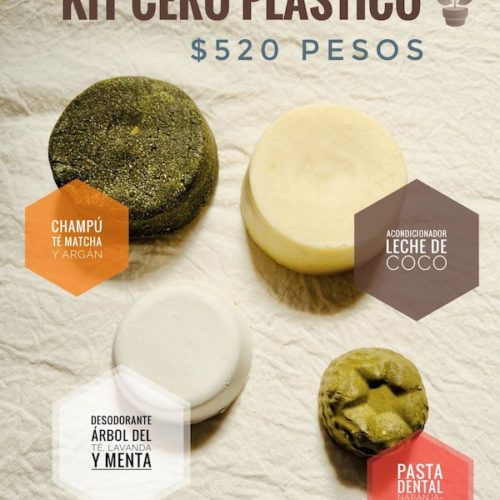 Kit Cero Plástico | Champú Té Matcha | Acondicionador Leche de Coco | Desodorante Árbol del Té, Lavanda y Menta | Pasta Dental Naranja Canela